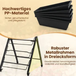 Vertikales Hochbeet mit Rollen 5 Etagen Blumentreppe aus Metall 57 x 68 x 117 cm