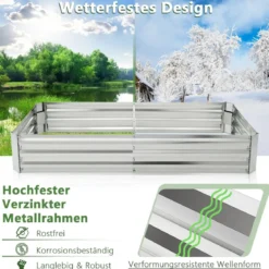 Verzinktes Hochbeet Pflanzkasten aus Metall für Gemüse 182 x 93 x 30 cm Silber