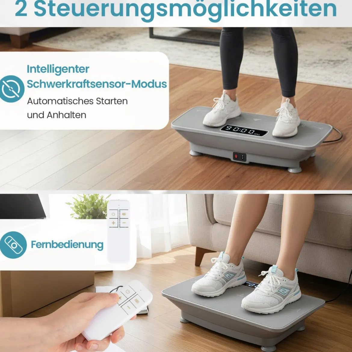 Vibrationsplatte Rüttelplatte mit Schwerkraftsensor & Fernbedienung Vibrationstrainer Schwarz/Grau