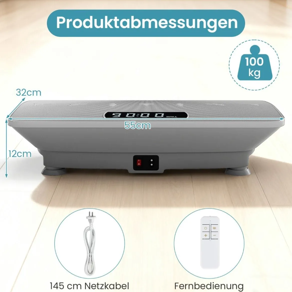 Vibrationsplatte Rüttelplatte mit Schwerkraftsensor & Fernbedienung Vibrationstrainer Schwarz/Grau