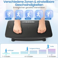 Vibrationsplatte Rüttelplatte mit Schwerkraftsensor & Fernbedienung Vibrationstrainer Schwarz/Grau
