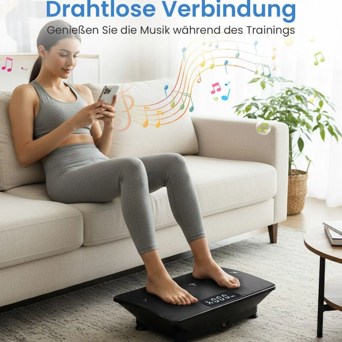 Vibrationsplatte Rüttelplatte mit Schwerkraftsensor & Fernbedienung Vibrationstrainer Schwarz/Grau