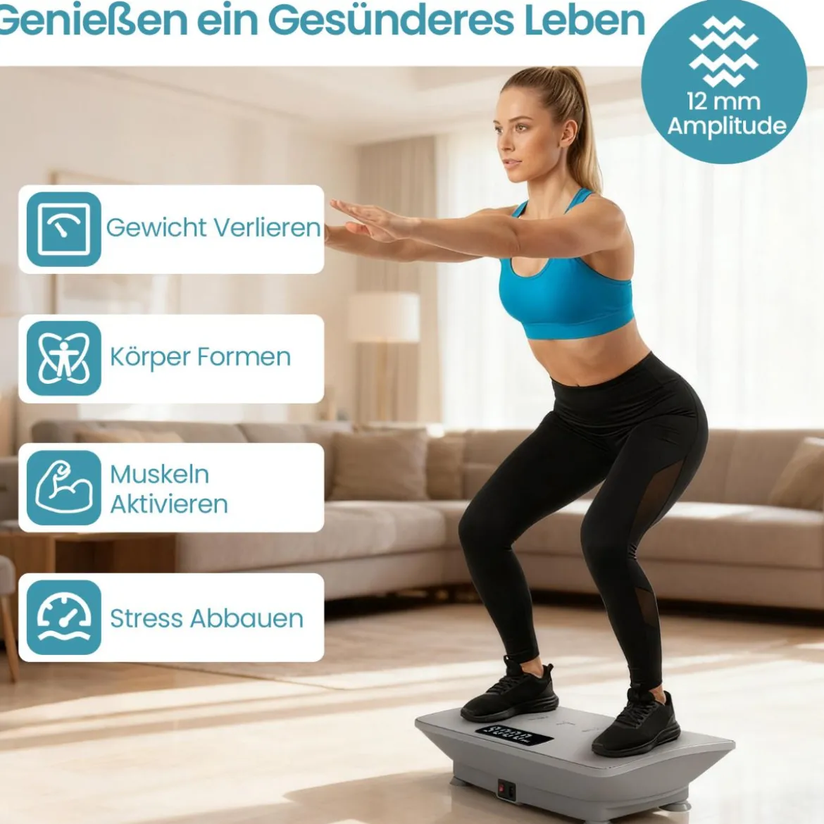Vibrationsplatte Rüttelplatte mit Schwerkraftsensor & Fernbedienung Vibrationstrainer Schwarz/Grau