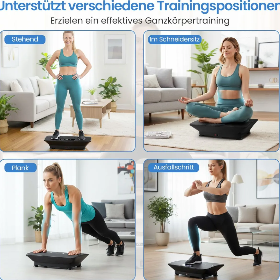 Vibrationsplatte Rüttelplatte mit Schwerkraftsensor & Fernbedienung Vibrationstrainer Schwarz/Grau
