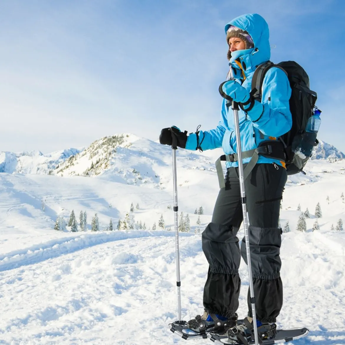 Vielseitiges Schneeschuhe-Set 53 cm ergonomische Schneeschuhe mit Doppel-Ratschenbindungssystem Silber