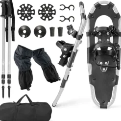 Vielseitiges Schneeschuhe-Set 53 cm ergonomische Schneeschuhe mit Doppel-Ratschenbindungssystem Silber