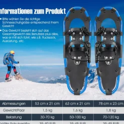 Vielseitiges Schneeschuhe-Set 63 cm ergonomische Schneeschuhe mit Doppel-Ratschenbindungssystem Blau