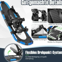Vielseitiges Schneeschuhe-Set 63 cm ergonomische Schneeschuhe mit Doppel-Ratschenbindungssystem Blau