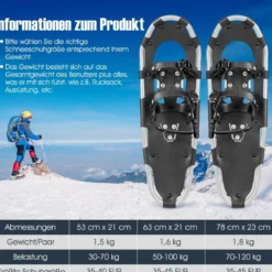 Vielseitiges Schneeschuhe-Set 63 cm ergonomische Schneeschuhe mit Doppel-Ratschenbindungssystem Silber