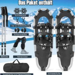 Vielseitiges Schneeschuhe-Set 63 cm ergonomische Schneeschuhe mit Doppel-Ratschenbindungssystem Silber