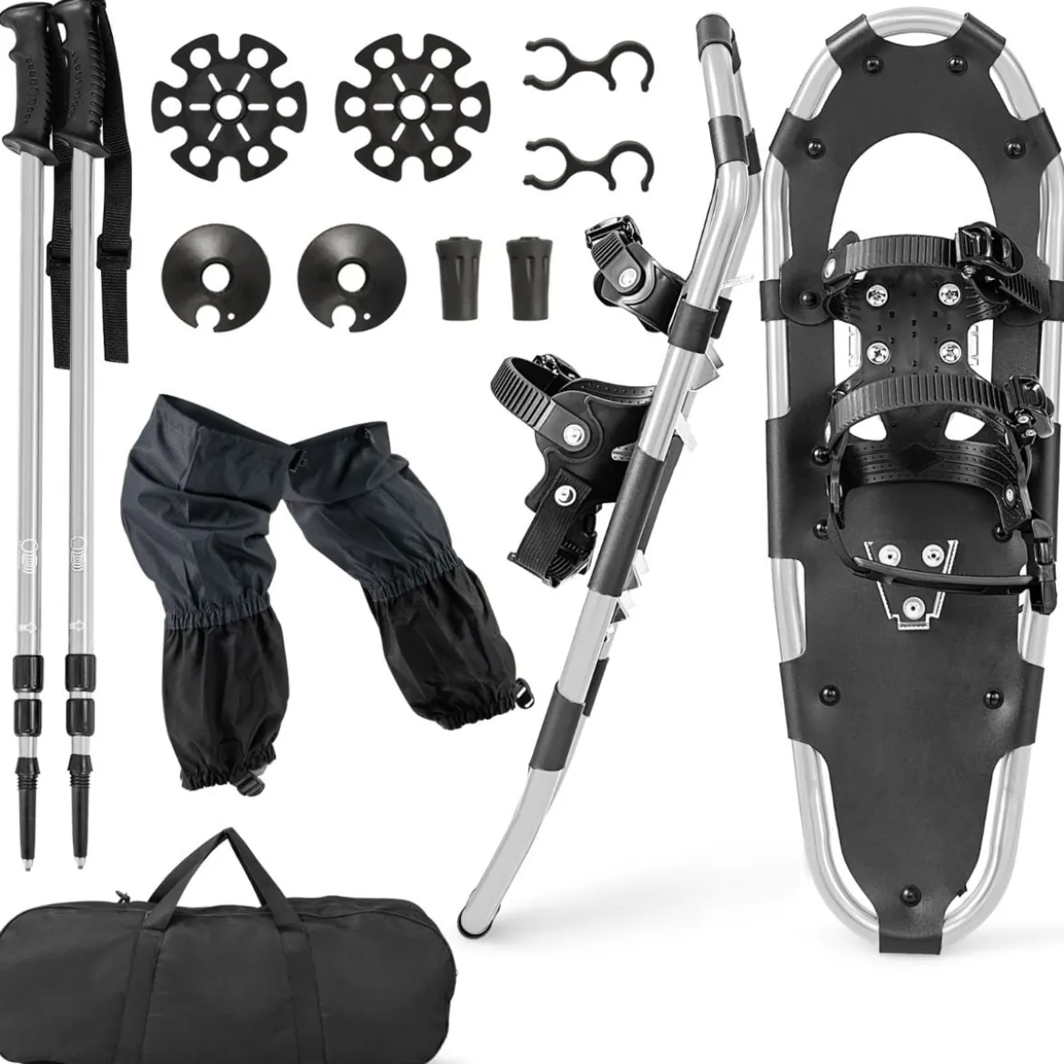 Vielseitiges Schneeschuhe-Set 63 cm ergonomische Schneeschuhe mit Doppel-Ratschenbindungssystem Silber