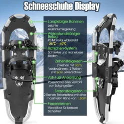 Vielseitiges Schneeschuhe-Set 63 cm ergonomische Schneeschuhe mit Doppel-Ratschenbindungssystem Silber