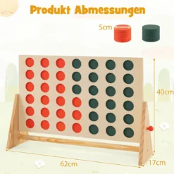 Vier Gewinnt aus Kiefernholz mit 42 Spielsteine Jumbo 4 Gewinnt Montessori Vier in Einer Reihe Spiel