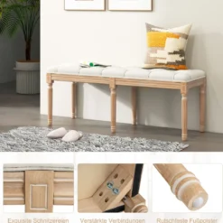 Vintage Eingangsbank mit Massiven Gummibaumholzbeinen Gepolsterte Bettbank Sitzbank Beige