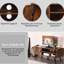 Vintage Fernsehtisch mit Staufach und 2 Offenen Fächern für Fernseher bis zu 42 Zoll