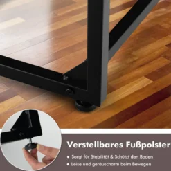 Vintage Laptoptisch mit verstellbarer Tischplatte & Stopper C-förmiger Beistelltisch 57 x 37 x 67,5cm Braun