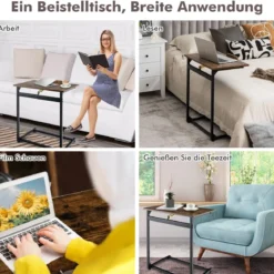 Vintage Laptoptisch mit verstellbarer Tischplatte & Stopper C-förmiger Beistelltisch 57 x 37 x 67,5cm Braun