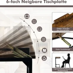 Vintage Laptoptisch mit verstellbarer Tischplatte & Stopper C-förmiger Beistelltisch 57 x 37 x 67,5cm Braun