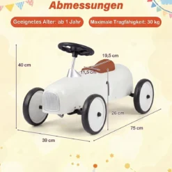 Vintage Rutschauto aus Metall für Kleinkinder ab 18 Monaten Weiß/Schwarz/Rot
