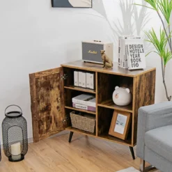 Vintage Sideboard mit 5 Fächern & 2 verstellbarem Regalen multifunktionale Kommode Rustikales Braun
