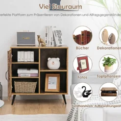 Vintage Sideboard mit 5 Fächern & 2 verstellbarem Regalen multifunktionale Kommode Rustikales Braun