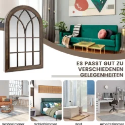 Vintage Wandspiegel mit Metallrahmen 3-lagiger Gewölbter Spiegel Rustikales Braun