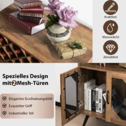 Vintage Weinschrank mit Abnehmbarem Weinregal Barschrank für 11 Weinflaschen & 9 Weingläser Braun