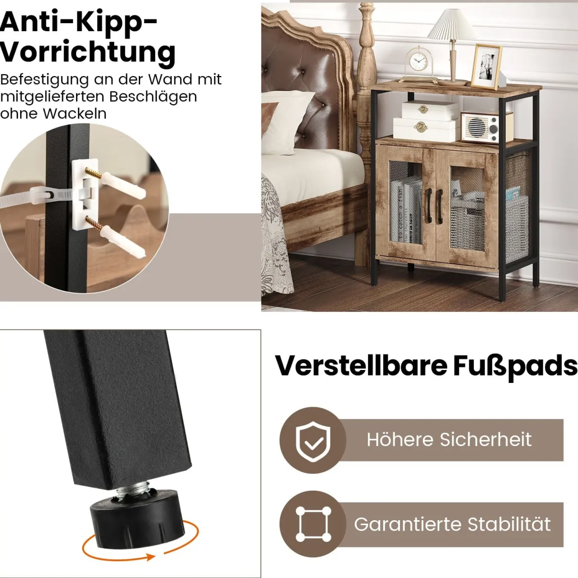 Vintage Weinschrank mit Abnehmbarem Weinregal & Integrierten Glashaltern Hellbraun