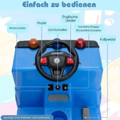 12V Kinder Aufsitz Müllwagen mit Musik & Hupen & Licht & Fernbedienung Blau