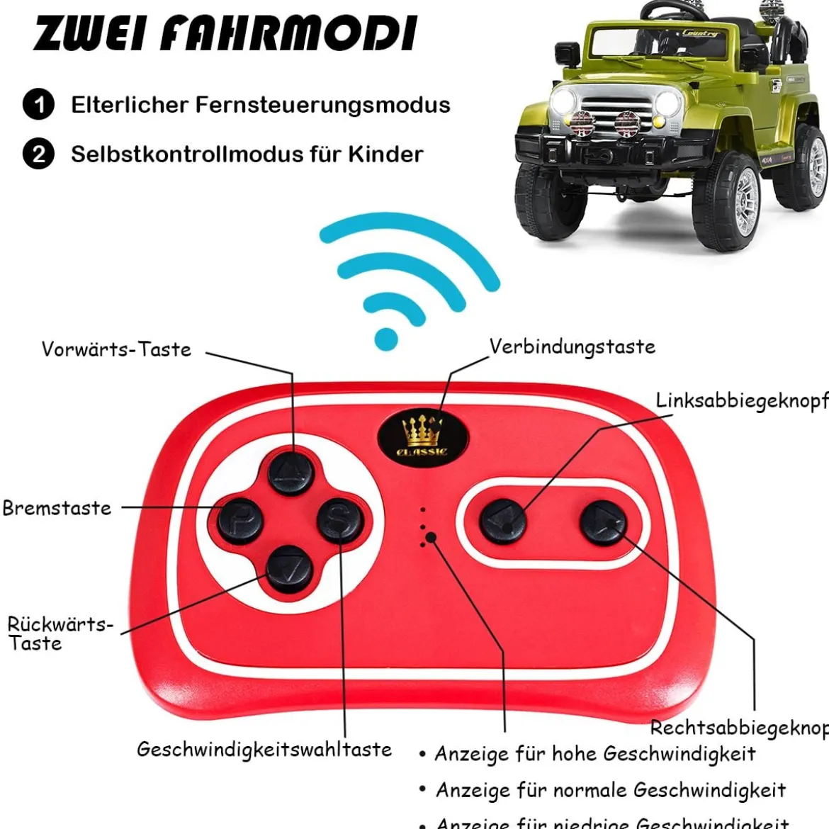 12V Kinderauto Elektroauto mit Musik Batteriebetriebenes Kinderauto 109 x 61 x 63,5 cm Grün