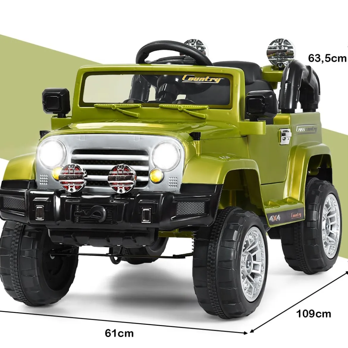 12V Kinderauto Elektroauto mit Musik Batteriebetriebenes Kinderauto 109 x 61 x 63,5 cm Grün