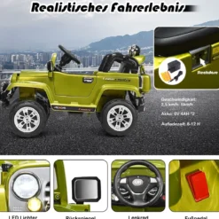 12V Kinderauto Elektroauto mit Musik Batteriebetriebenes Kinderauto 109 x 61 x 63,5 cm Grün