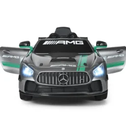 12V Kinderauto mit 2,4G Fernbedienung 3 Gang Elektroauto 3-5km/h mit LED Scheinwerfer Silbergrau