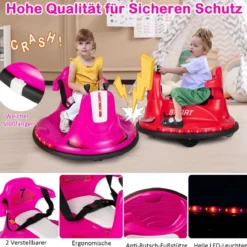6V Kinder Autoscooter 360 Grad Drehung mit Musik & bunten LED Lichtern Rosa