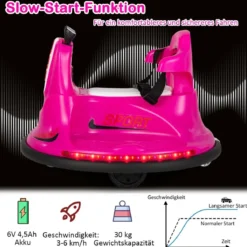 6V Kinder Autoscooter 360 Grad Drehung mit Musik & bunten LED Lichtern Rosa