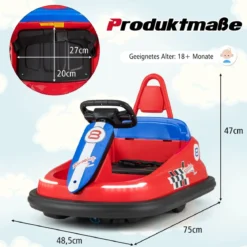 6V Kinder Autoscooter mit Musik & Lichtern & 360° Rotation Elektroauto Bumper car 1,5-3 km/h Rot