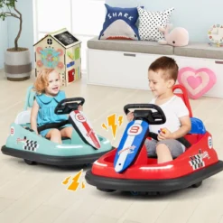 6V Kinder Autoscooter mit Musik & Lichtern & 360° Rotation Elektroauto Bumper car 1,5-3 km/h Rot