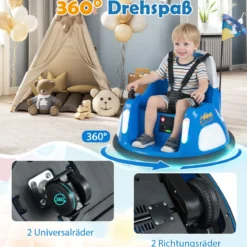 12V Kinder Elektro-Bumpercar batteriebetriebenes Fahrzeug mit blinkenden Lichtern Fernbedienung Blau