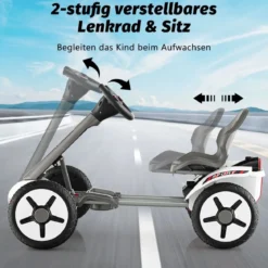 12V Kinder Elektro Gokart mit LED & 2-fach Verstellbarem Lenkrad & SitzLichter Weiß