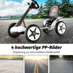 12V Kinder Elektro Gokart mit LED & 2-fach Verstellbarem Lenkrad & SitzLichter Weiß