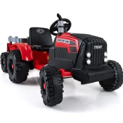 24V Kinder Elektro-Traktor mit Anhänger elektrisches Fahrzeug mit abnehmbarem Anhänger Fernbedienung Rot