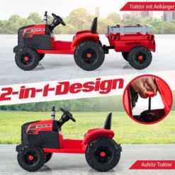 24V Kinder Elektro-Traktor mit Anhänger elektrisches Fahrzeug mit abnehmbarem Anhänger Fernbedienung Rot