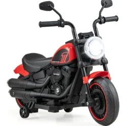 6V Kinder Motorrad mit Scheinwerfern & USB & Stützrädern Elektromotorrad Rot