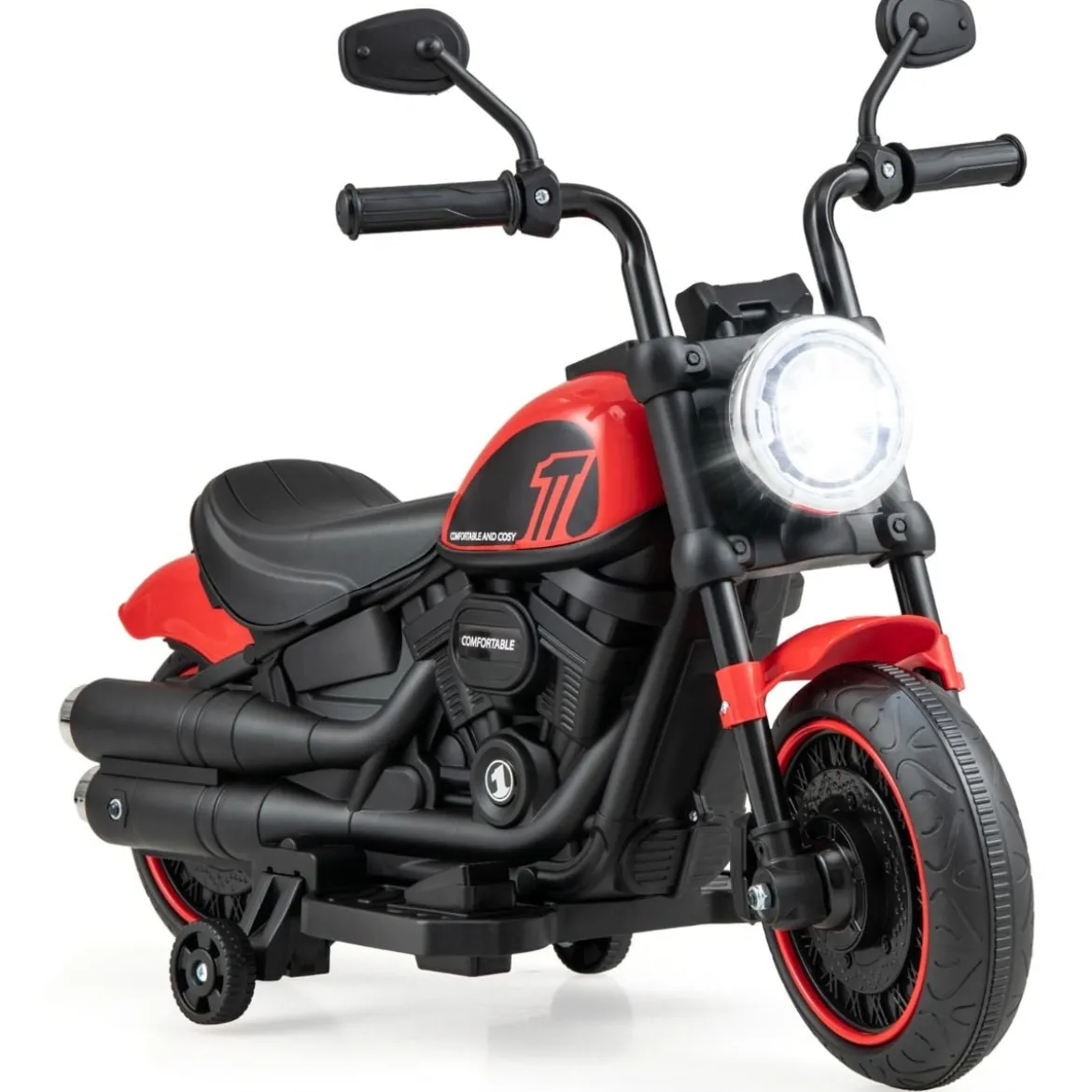 6V Kinder Motorrad mit Scheinwerfern & USB & Stützrädern Elektromotorrad Rot