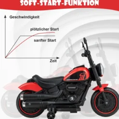 6V Kinder Motorrad mit Scheinwerfern & USB & Stützrädern Elektromotorrad Rot