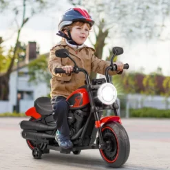 6V Kinder Motorrad mit Scheinwerfern & USB & Stützrädern Elektromotorrad Rot