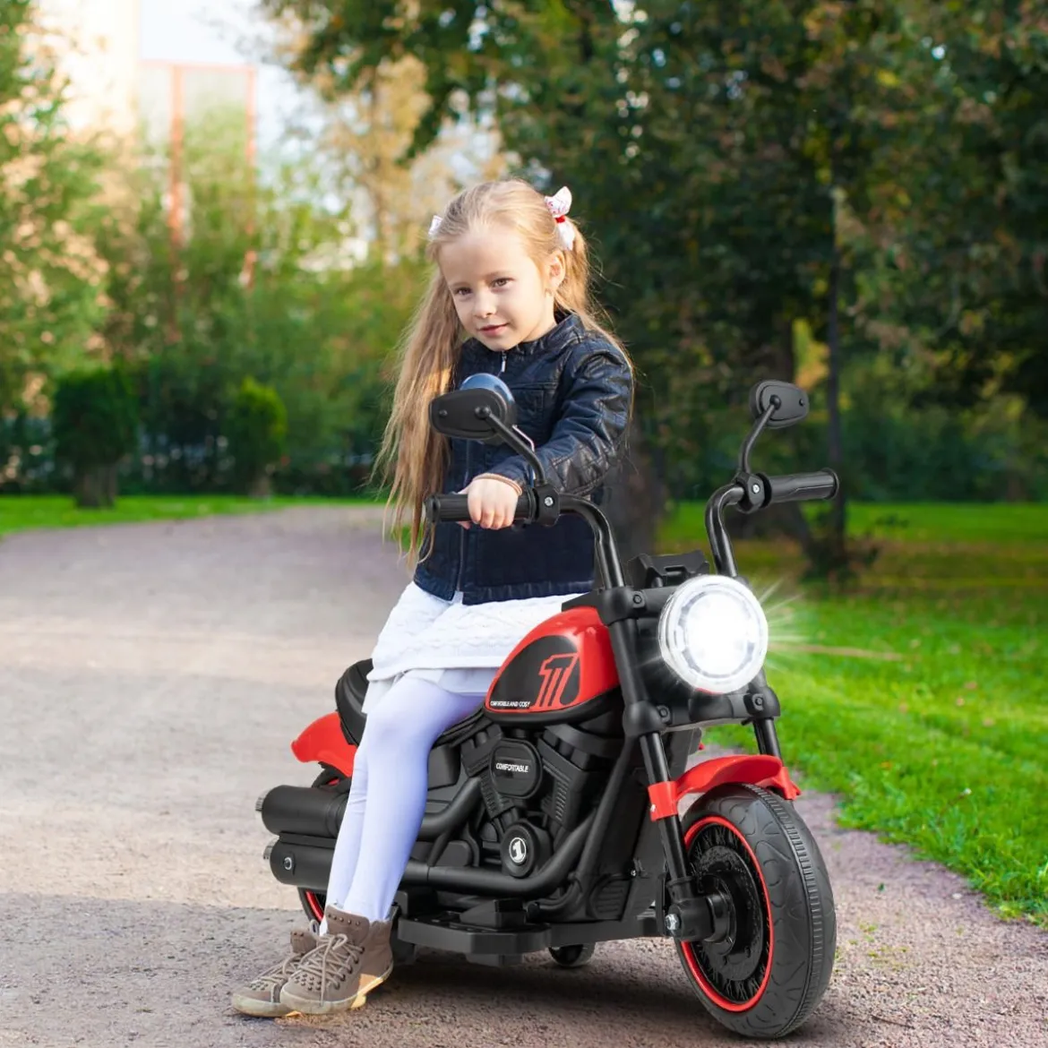 6V Kinder Motorrad mit Scheinwerfern & USB & Stützrädern Elektromotorrad Rot