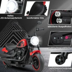 6V Kinder Motorrad mit Scheinwerfern & USB & Stützrädern Elektromotorrad Rot