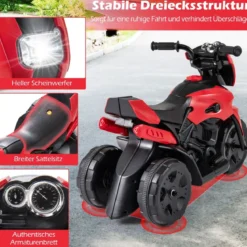 6V Kinder Motorrad 3-Rad Elektro-Motorrad mit LED-Scheinwerfer Fußpedal batteriebetriebenes Elektro-Spielzeugauto Rot