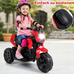 6V Kinder Motorrad 3-Rad Elektro-Motorrad mit LED-Scheinwerfer Fußpedal batteriebetriebenes Elektro-Spielzeugauto Rot